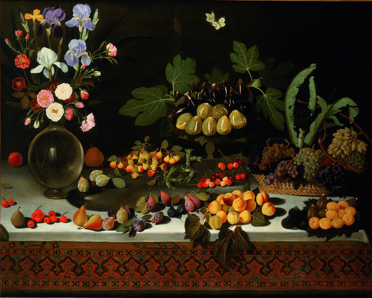 Flor y fruta en una mesa, ca. 1600 de Maestro di Hartford