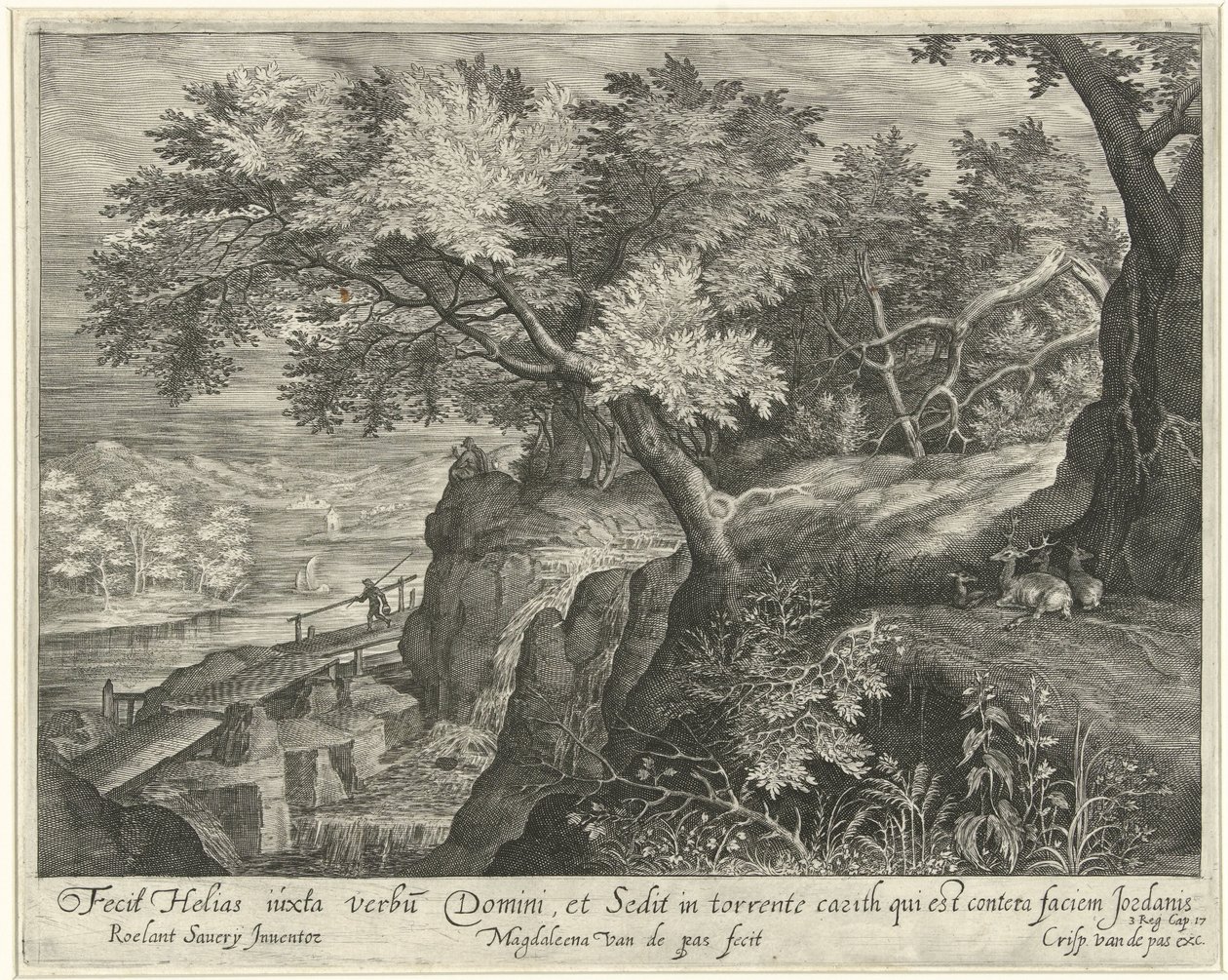 Elías descansa sobre una roca junto al arroyo Kerit. Paisajes con escenas de la historia de Elijah (título de la serie) de Magdalena van de Passe