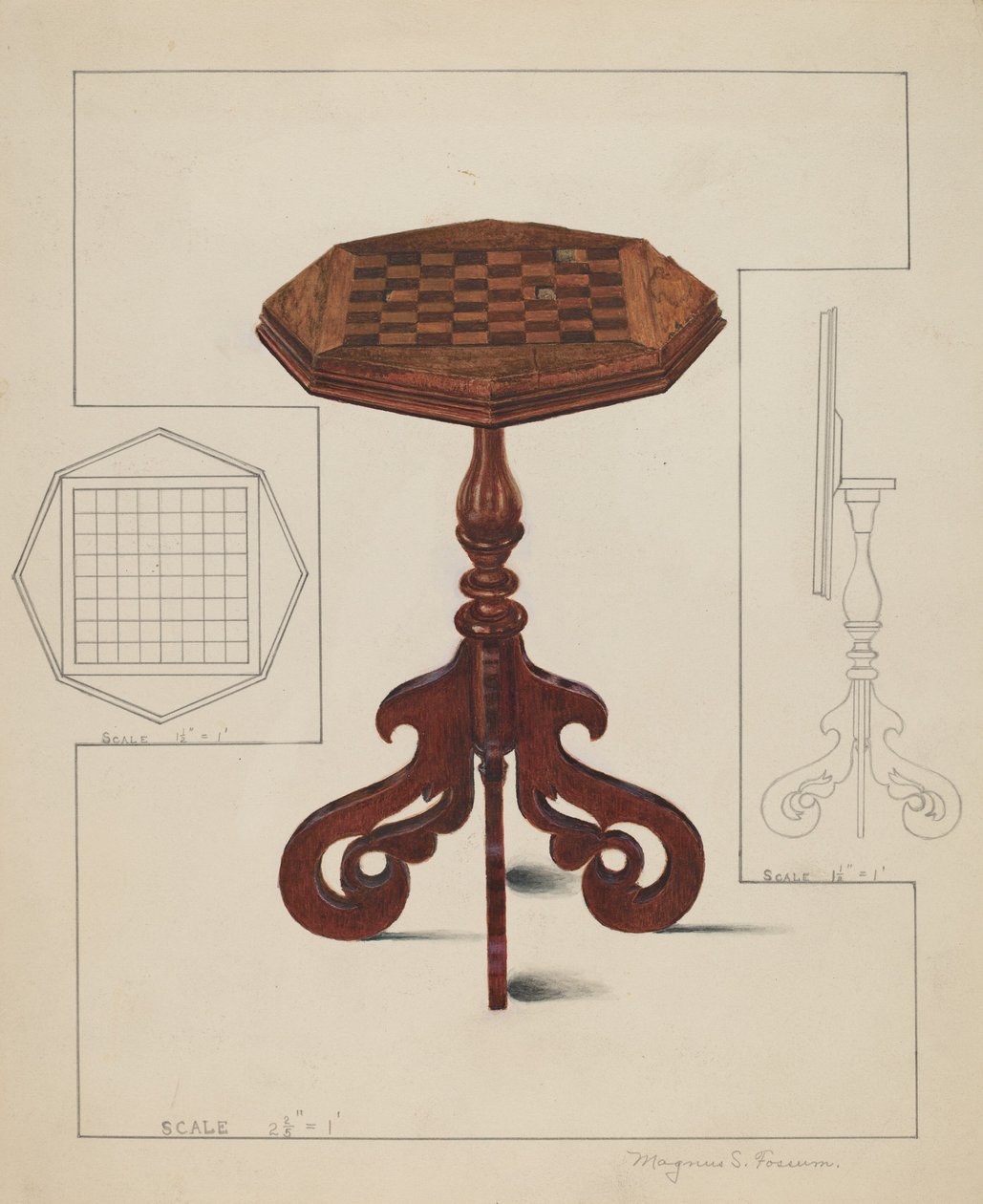 Mesa de tablero de ajedrez, c. 1936 de Magnus S. Fossum