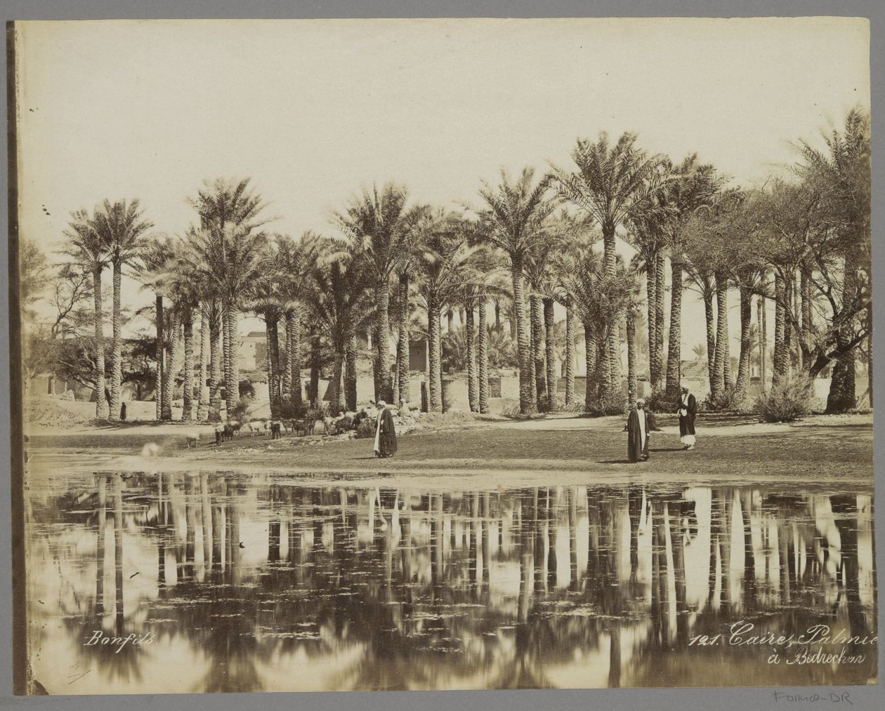Hombres con cabras bajo palmeras junto al agua en Bedrechen Caire, Palmie[(...)] à Bedrecken (título sobre objeto) de Maison Bonfils