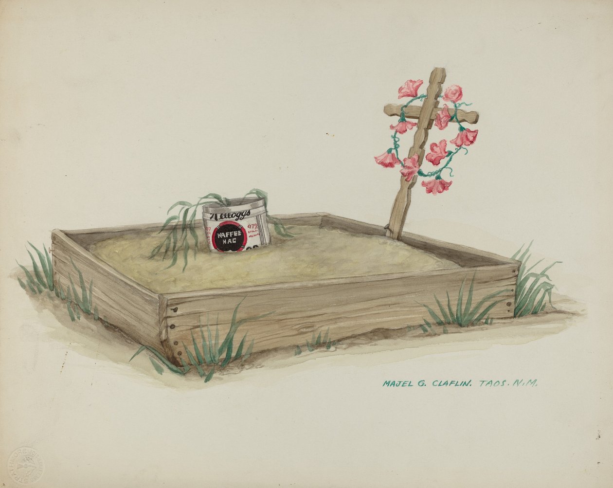 Tumba de Niño con Cruz de Madera Hecha a Mano, c. 1937 de Majel G. Claflin