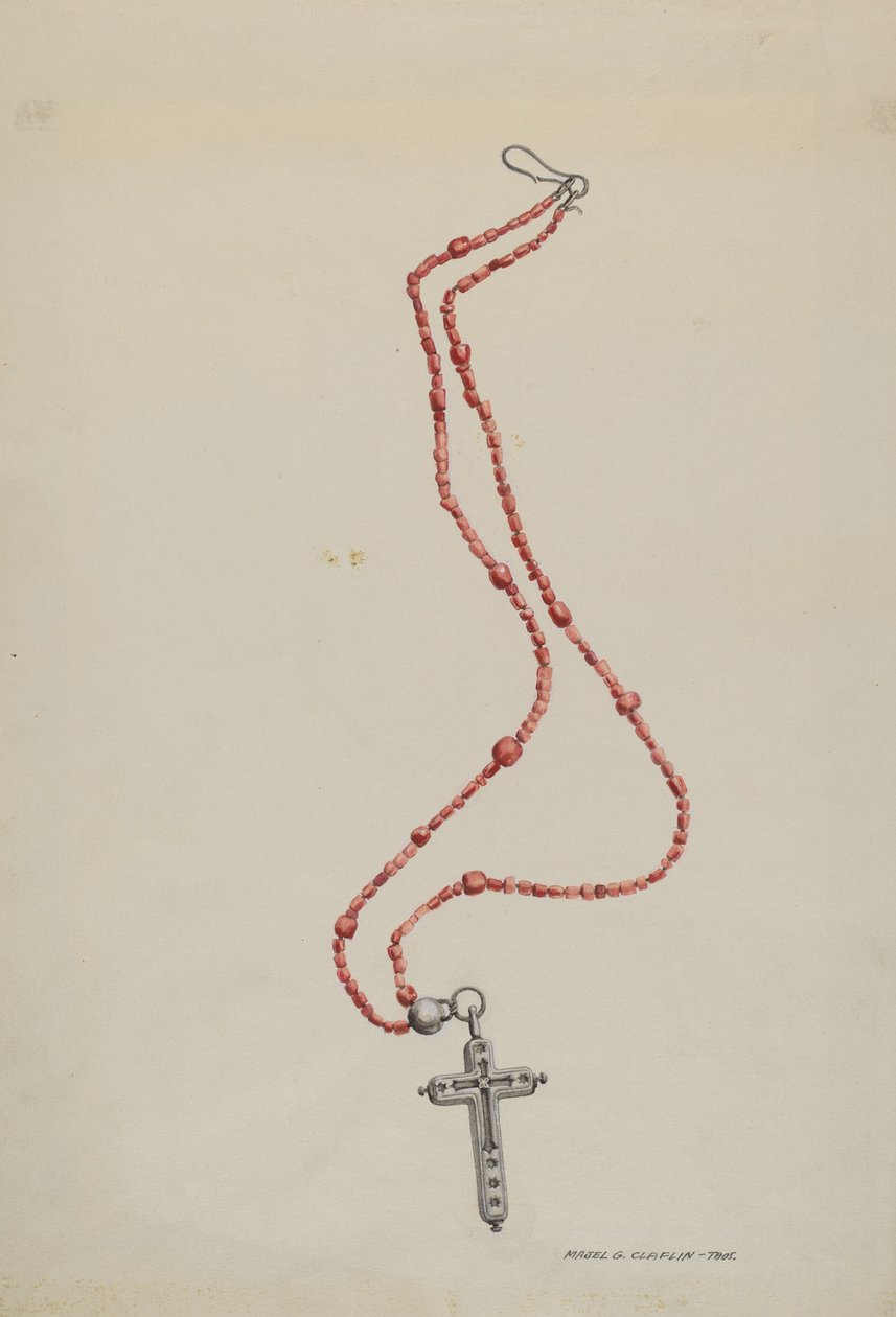Cuentas de coral y crucifijo, c. 1937 de Majel G. Claflin