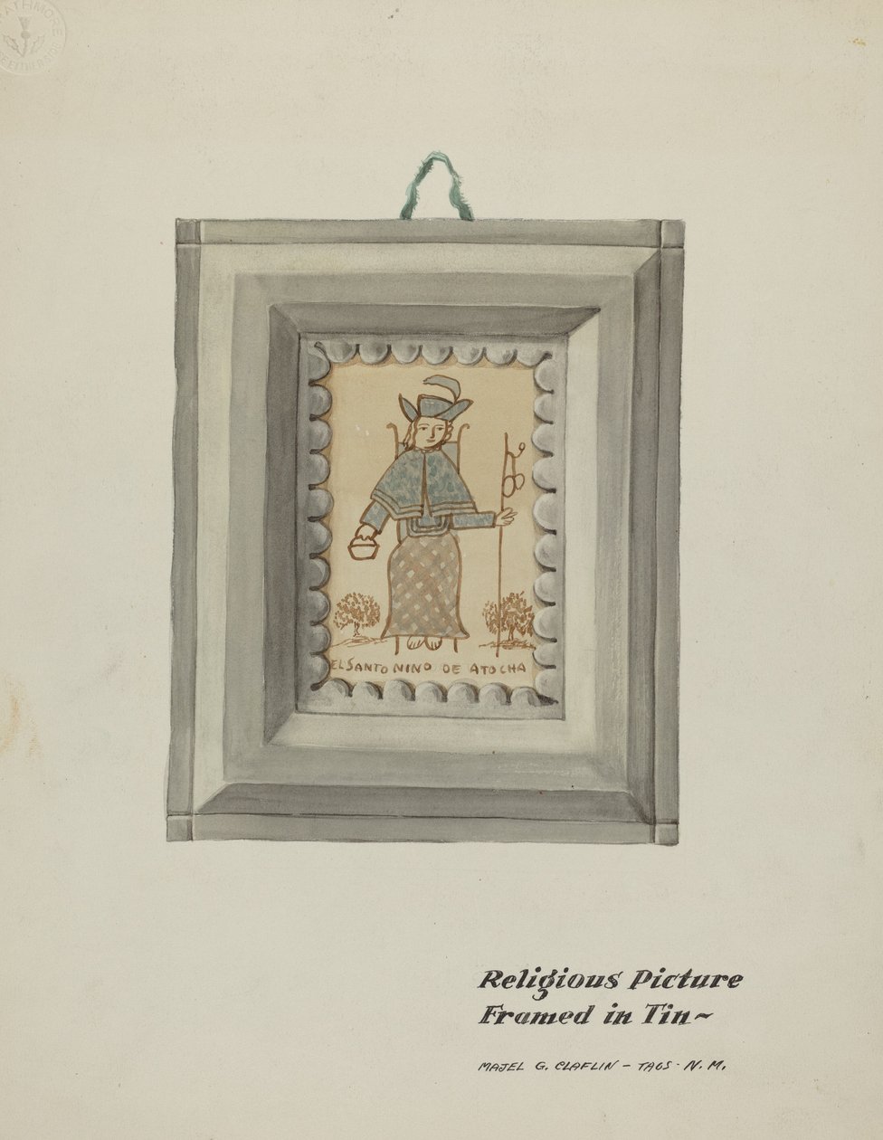 Santo Niño de Atocha Dibujado a Mano - Marco de Hojalata Hecho a Mano, c. 1937 de Majel G. Claflin