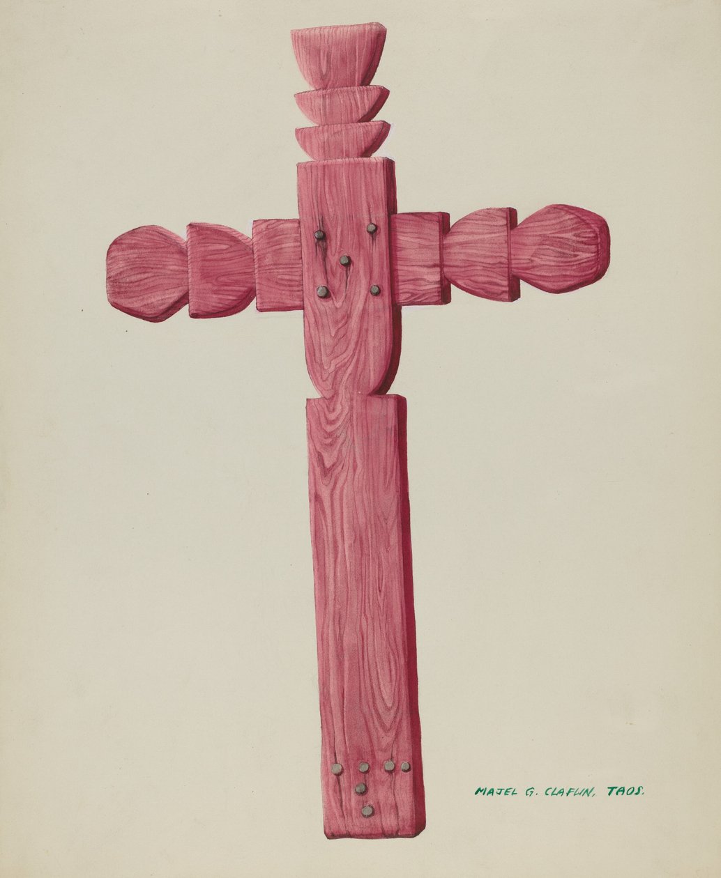 Cruz de madera roja usada como lápida, c. 1937 de Majel G. Claflin