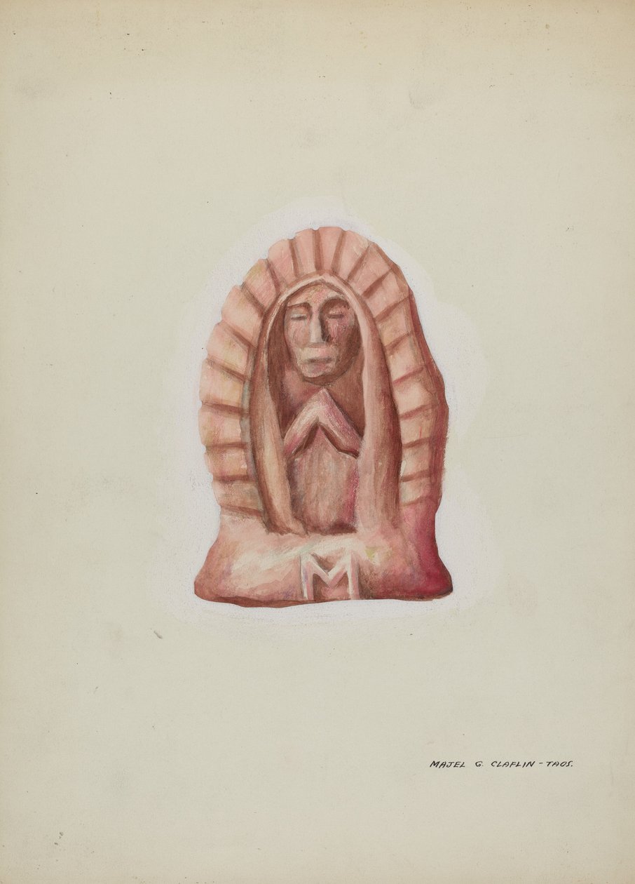 Pequeña estatua de Guadalupe tallada en piedra de Majel G. Claflin