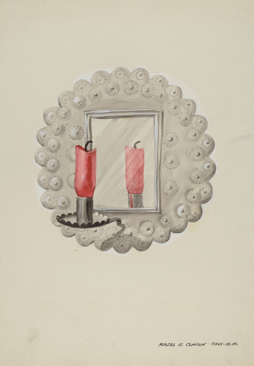 Candelabro de espejo de estaño, c. 1937 de Majel G. Claflin
