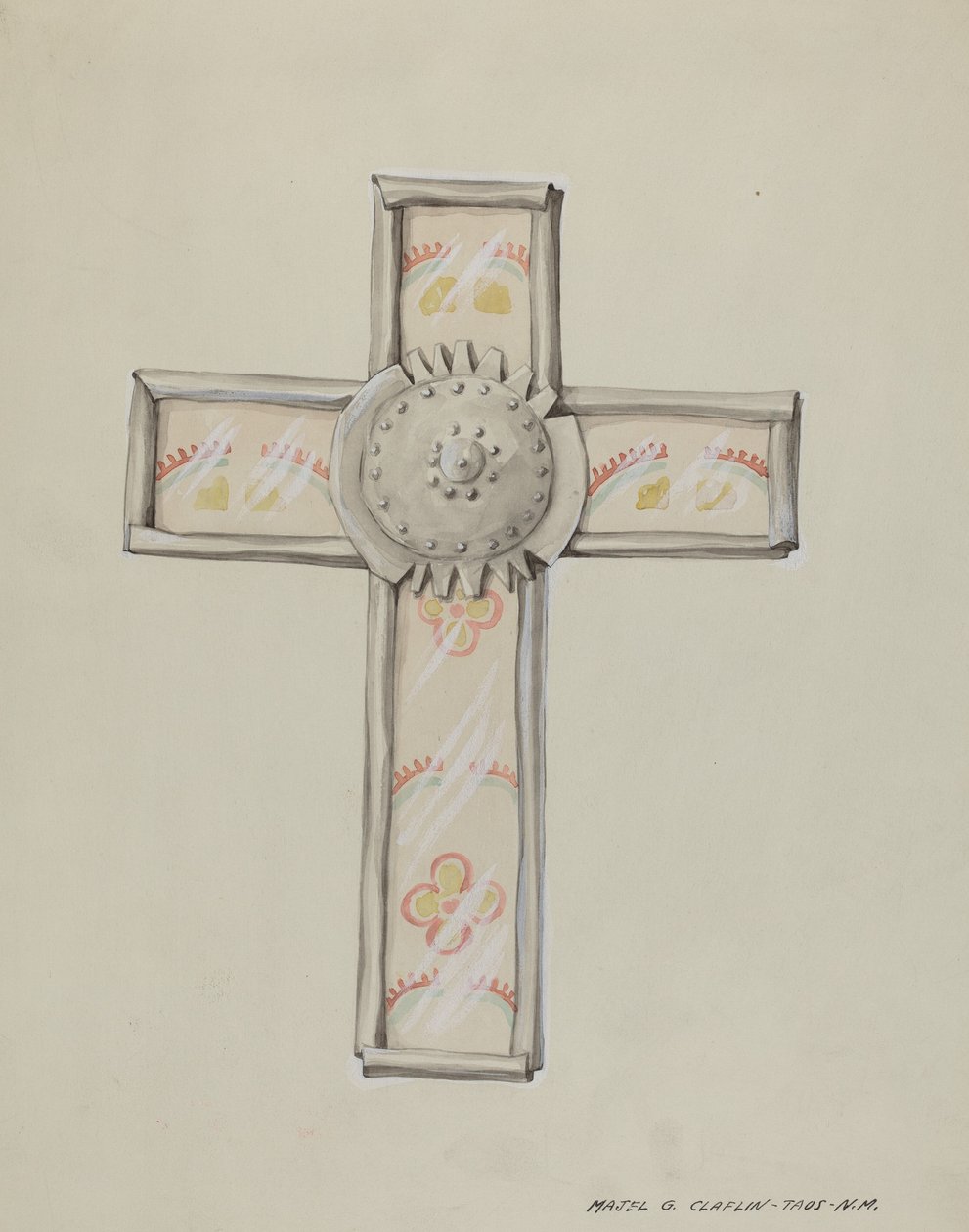 Cruz de estaño y papel tapiz, c. 1937 de Majel G. Claflin