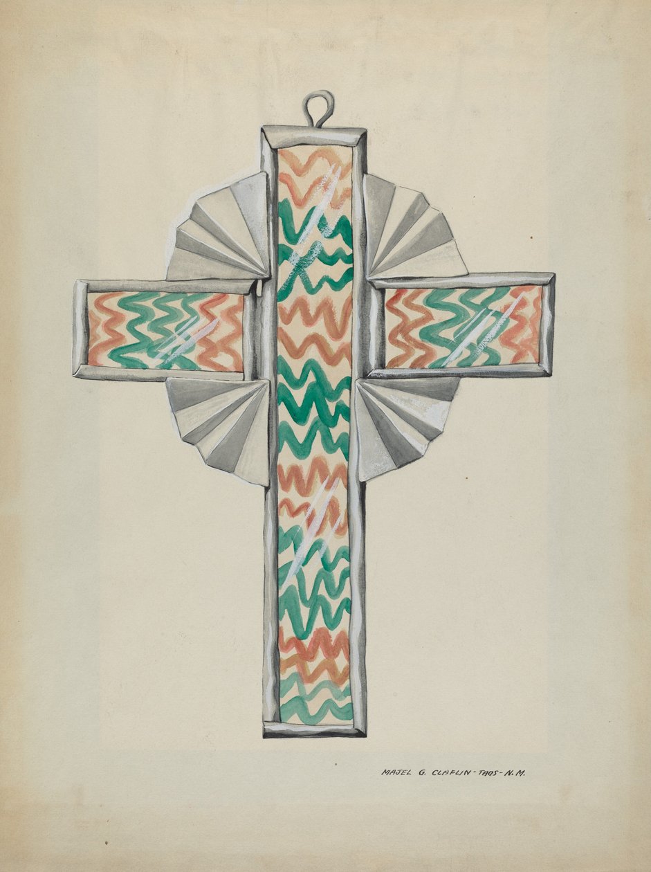 Cruz de Estaño y Vidrio Pintado, c. 1937 de Majel G. Claflin