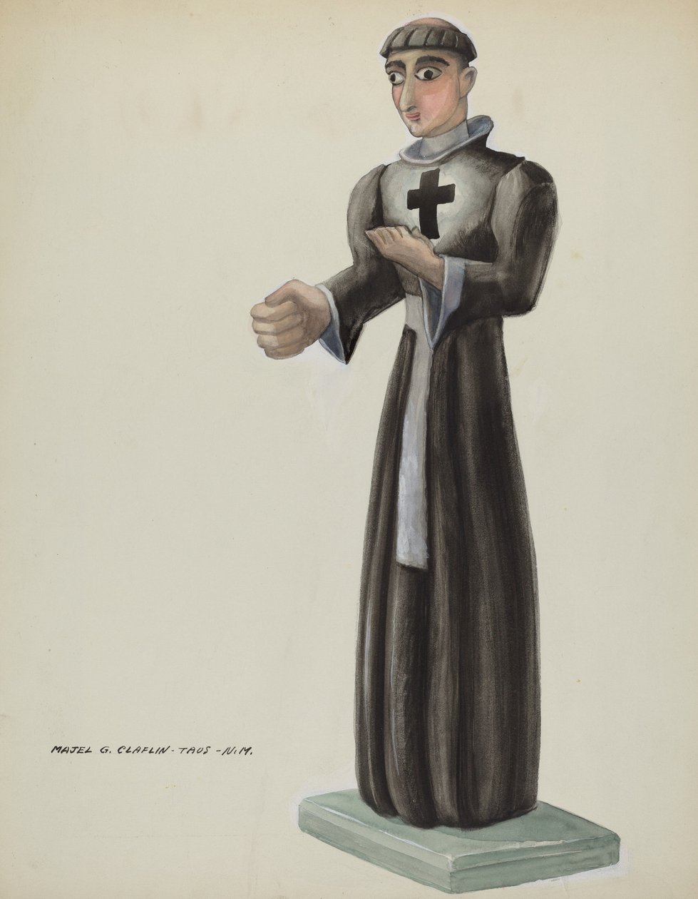 Santo de madera - Fraile con cruz en el pecho, 1935-1942 de Majel G. Claflin