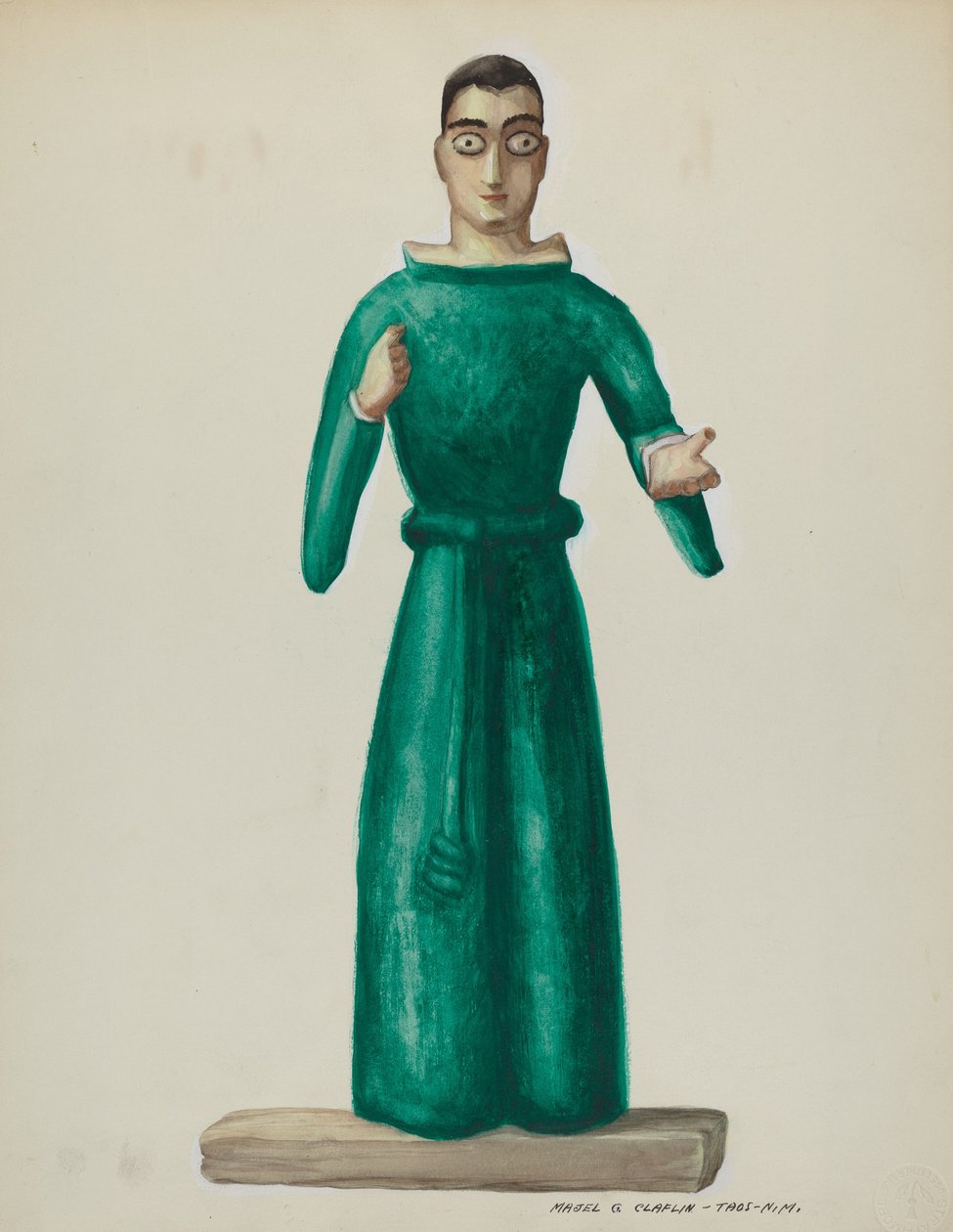 Santo de Madera en Vestido Verde Brillante de Majel G. Claflin