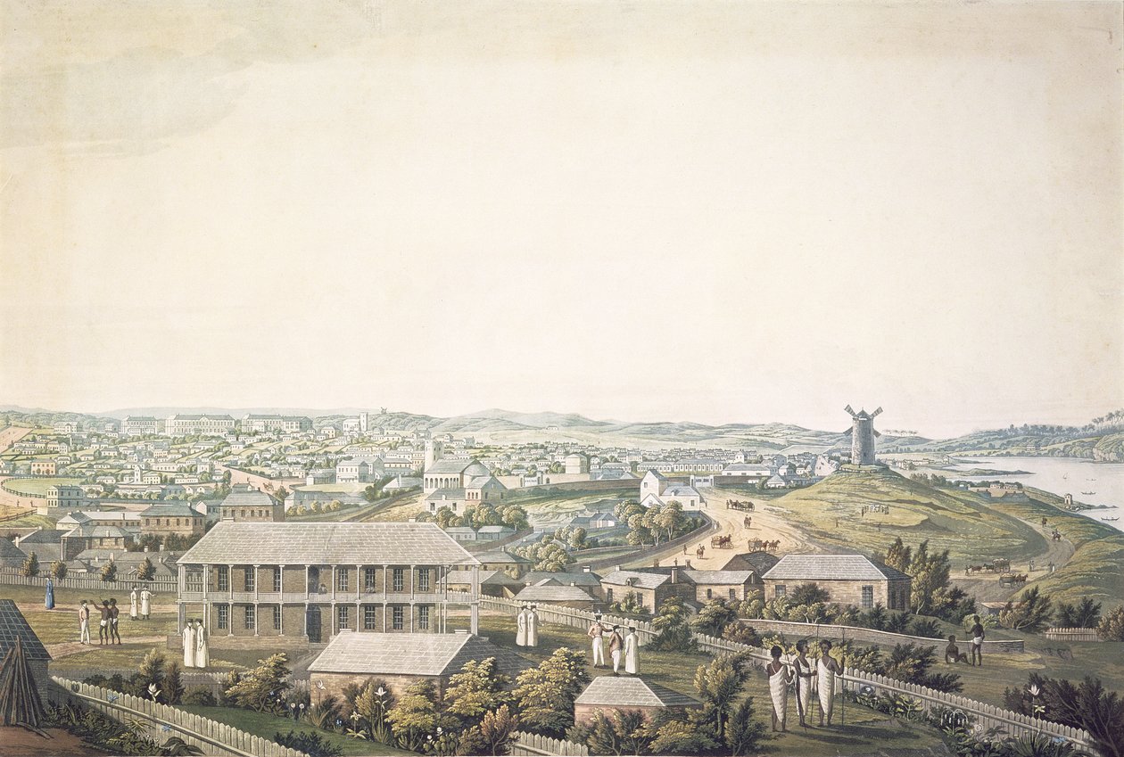 La ciudad de Sídney en Nueva Gales del Sur, sección central de una vista panorámica, c.1821 de Major James Taylor