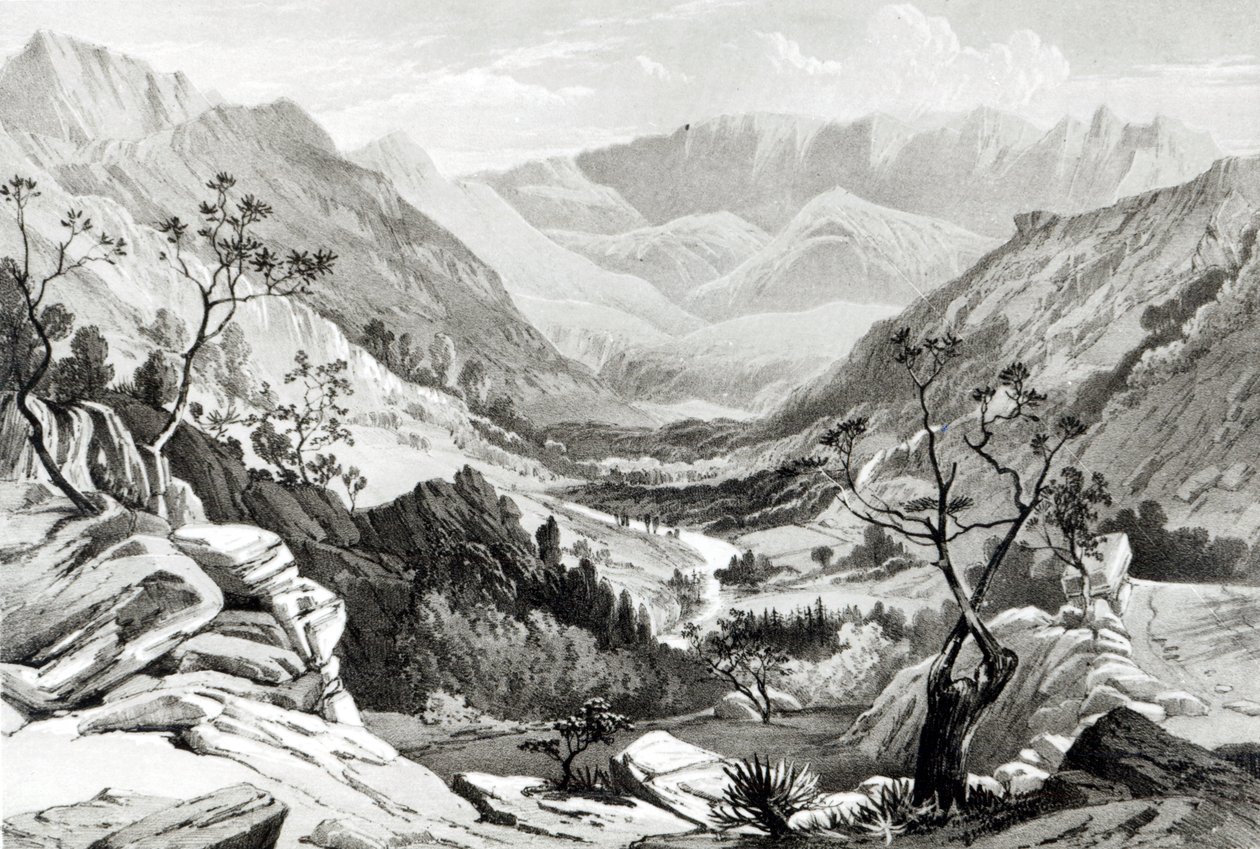 Vista entre Senafe y Rahaguddy grabada por James Ferguson de Major A.G.F. Hogg