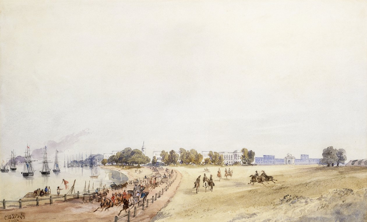 Vista del fuerte y la ciudad, Calcuta, 1854 de Major General Sir Charles Walters DOyly
