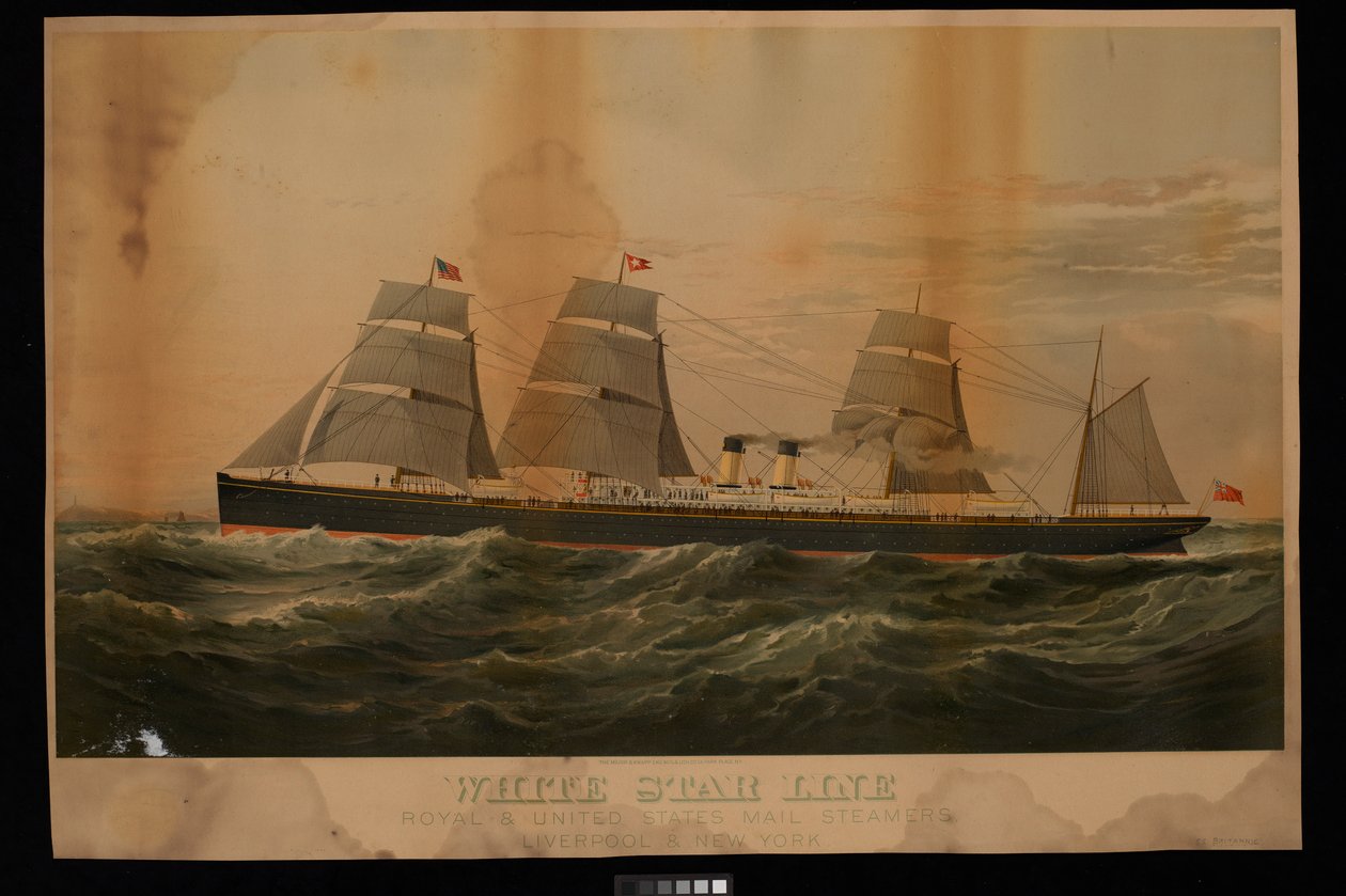 White Star Line Royal  United States Mail Steamers Liverpool  New York Britannic (cromolitografía) de Major and Knapp Sarony