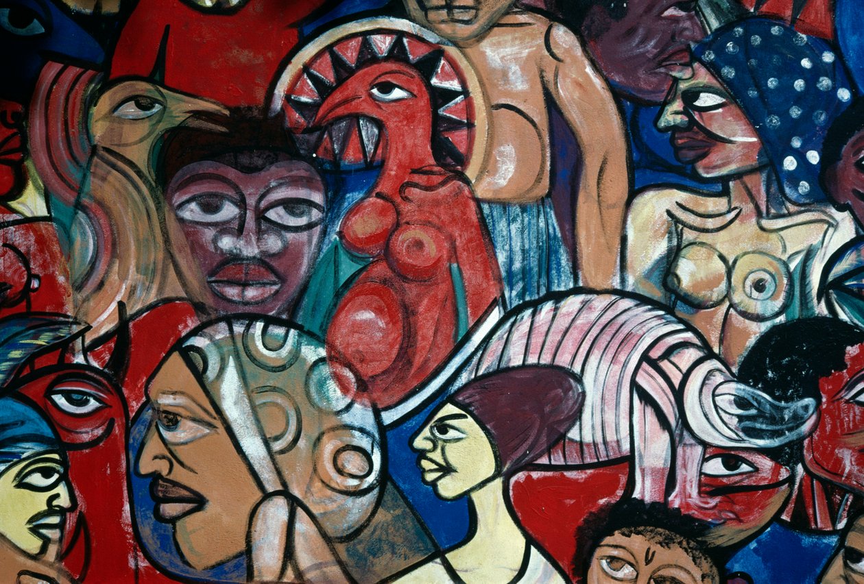 Caras, mural en el jardín del Museo de Historia Natural de Maputo, de Malangatana Valente Ngwenya (1936-2011), Mozambique, siglo XX de Malangatana Valente Ngwenya
