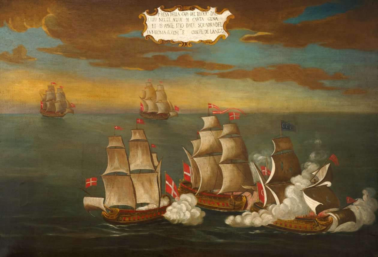 Captura de un barco turco por un escuadrón de la Orden, barcos bajo el mando de Frere Giuseppe de Langu, frente a Cartago de Maltese School