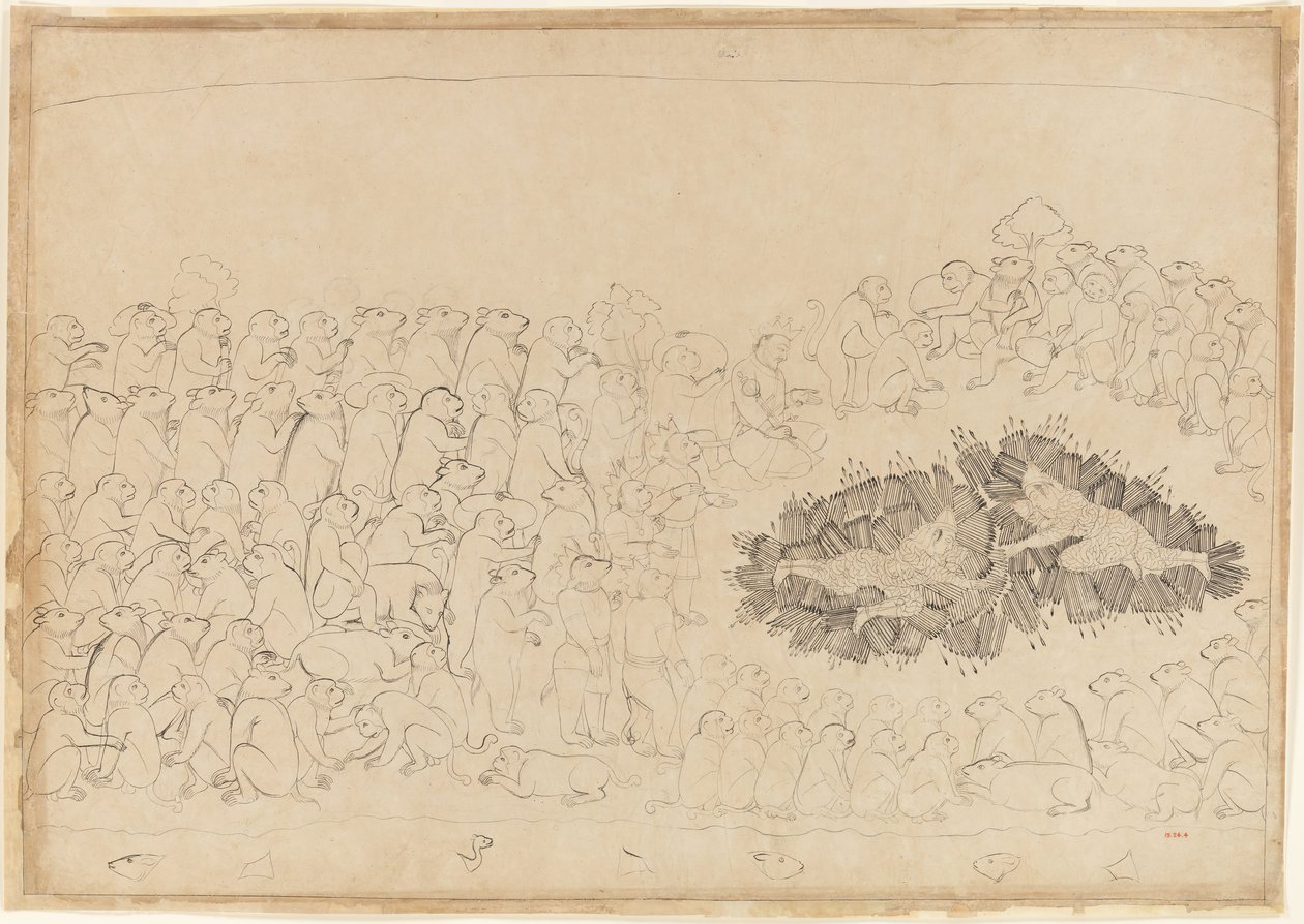 Rama y Lakshmana abrumados por flechas: Folio de la serie del Asedio de Lanka, ca. 1725 de Manaku