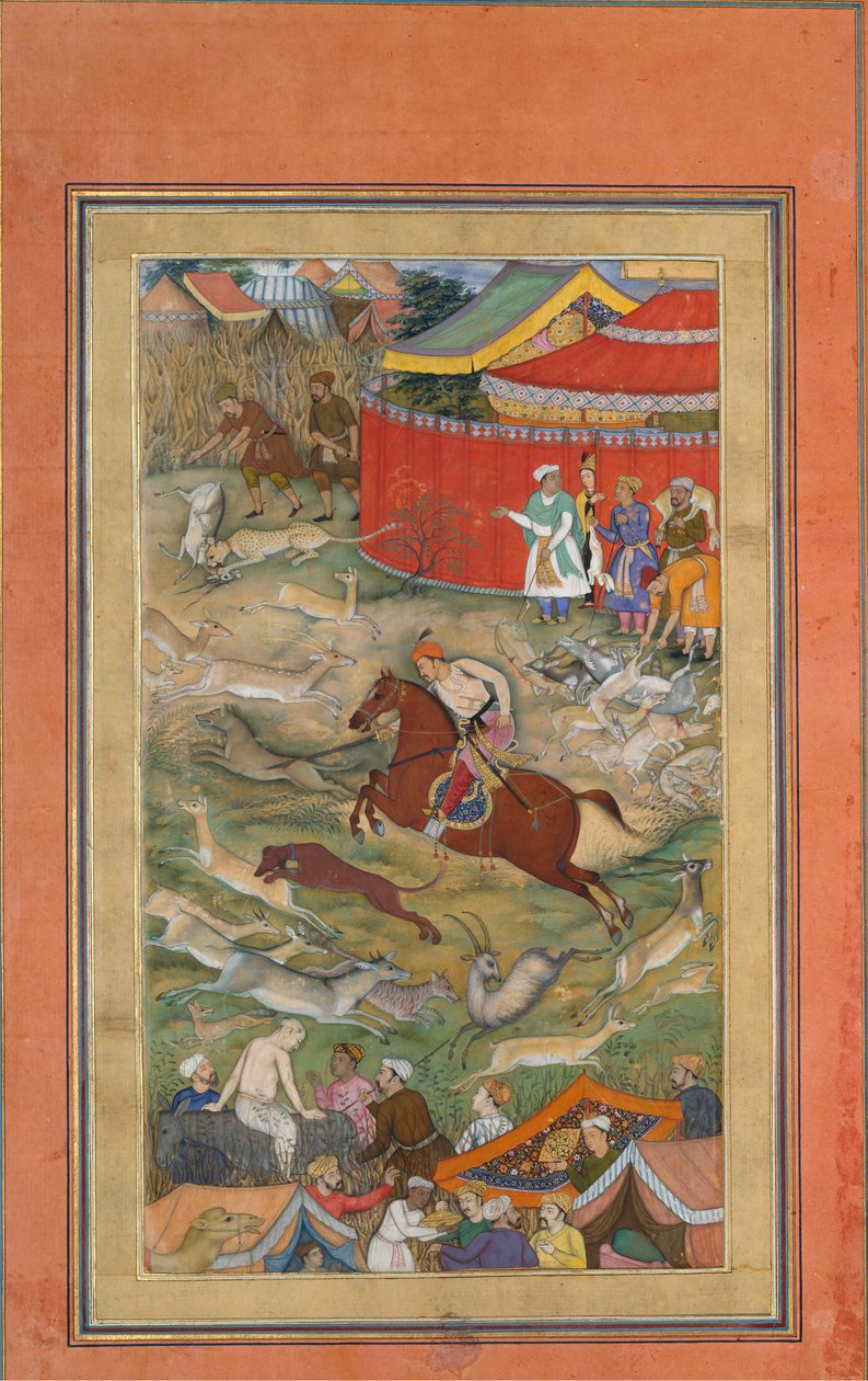 Hamid Bhakari Castigado por Akbar, Folio de un Akbarnama, ca. 1604 de Manohar