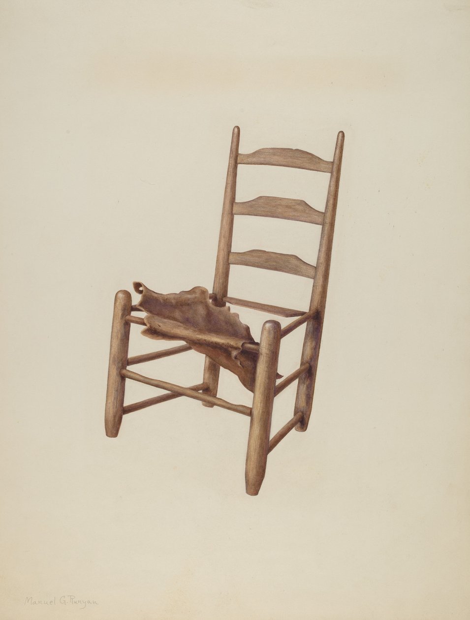 Silla hecha a mano - Asiento de cuero crudo, c. 1939 de Manuel G. Runyan