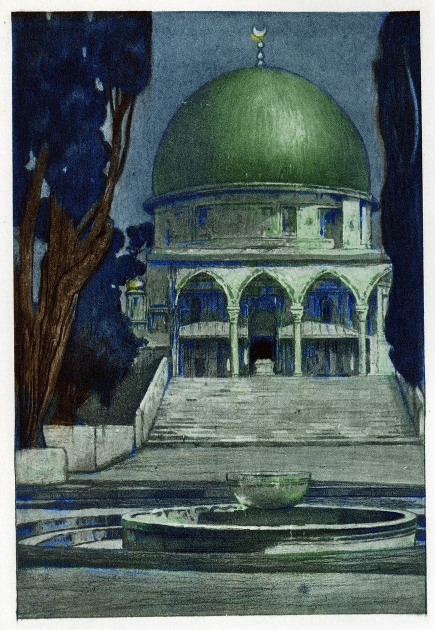 Mezquita Al-Aqsa (Al-Aqsa) en Jerusalén. Grabado por Manuel Orazzi (1860-1934), en “L