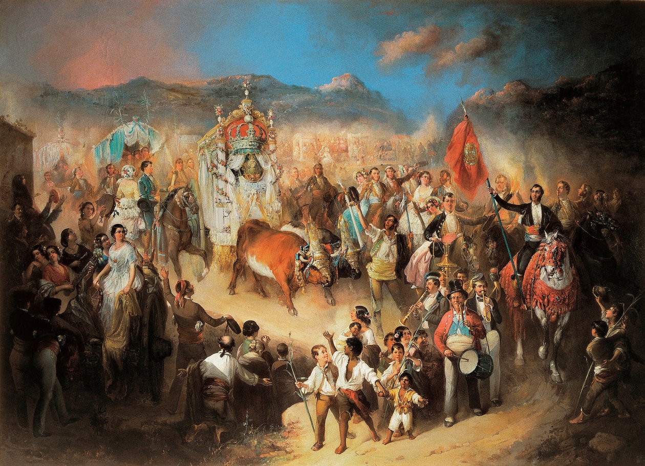 La procesión del Rocío: fiesta tradicional andaluza en honor a la Virgen. Pintura de Manuel Rodríguez de Guzmán (1818-1867). 1850-1900 Segovia. Palacio de Riofrío. de Manuel Rodriguez de Guzman