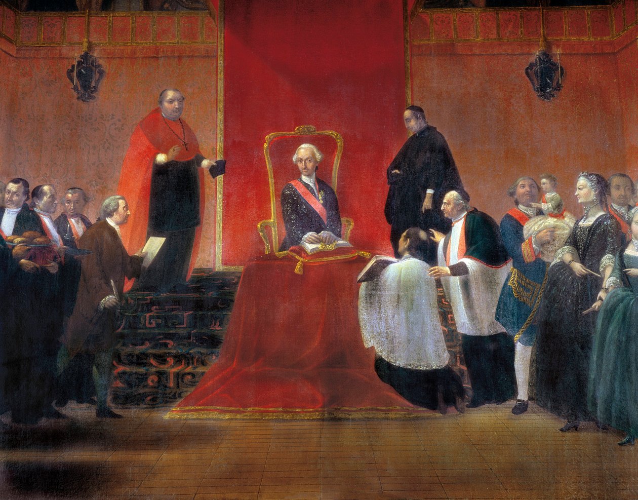Carlos III tomando posesión de la canonjía de Barcelona en 1759, detalle de Manuel Tramulles