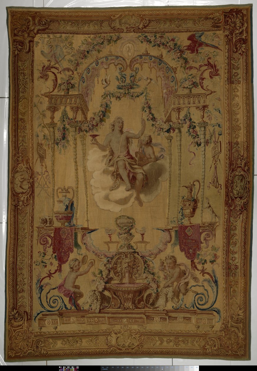 Tapiz con Baco como personificación del otoño Portières des dieux (título de la serie) de Manufacture Royale des Gobelins