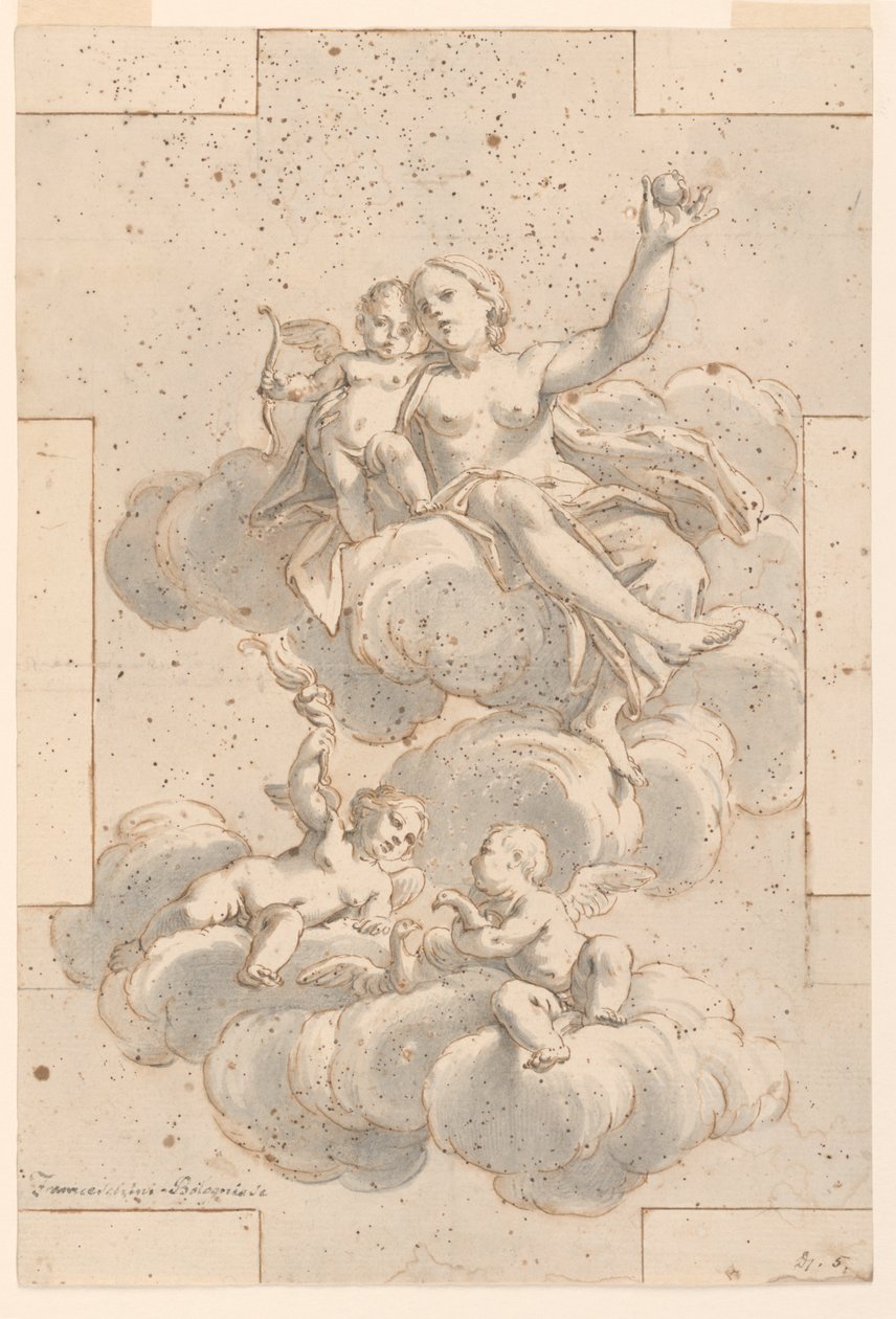 Diseño para una pintura de techo, Venus, Cupido y Putti de Marc Antonio Franceschini