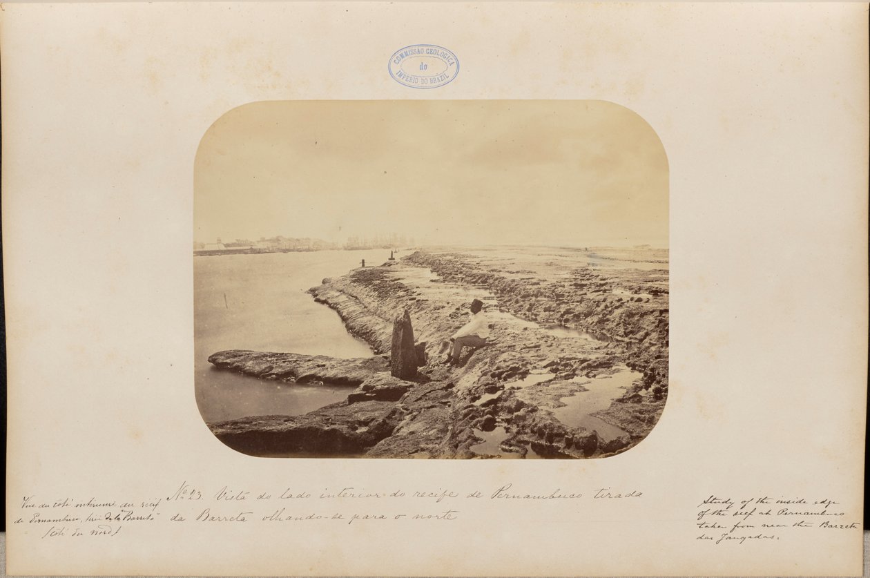 Vista del interior del arrecife de Pernambuco desde Barreta mirando al norte de Marc Ferrez