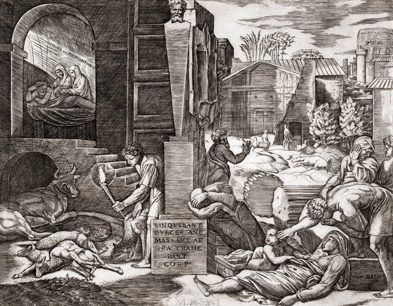 La peste (grabado) de Marcantonio (after) Raimondi