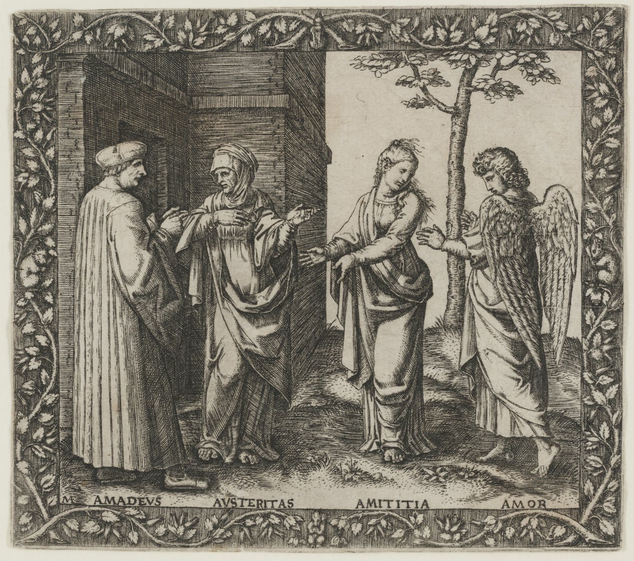 Amadeus Berruti con Austeritas, Amititia y Amor de Marcantonio Raimondi