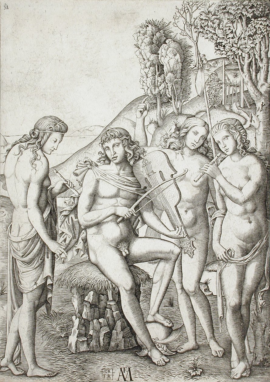 Apolo enseñando música a las Gracias de Marcantonio Raimondi