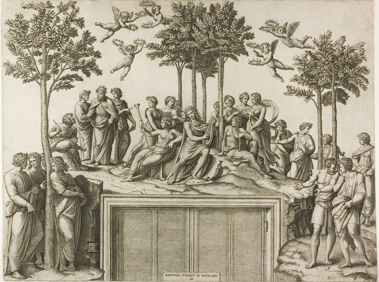 Apolo en el Parnaso de Marcantonio Raimondi