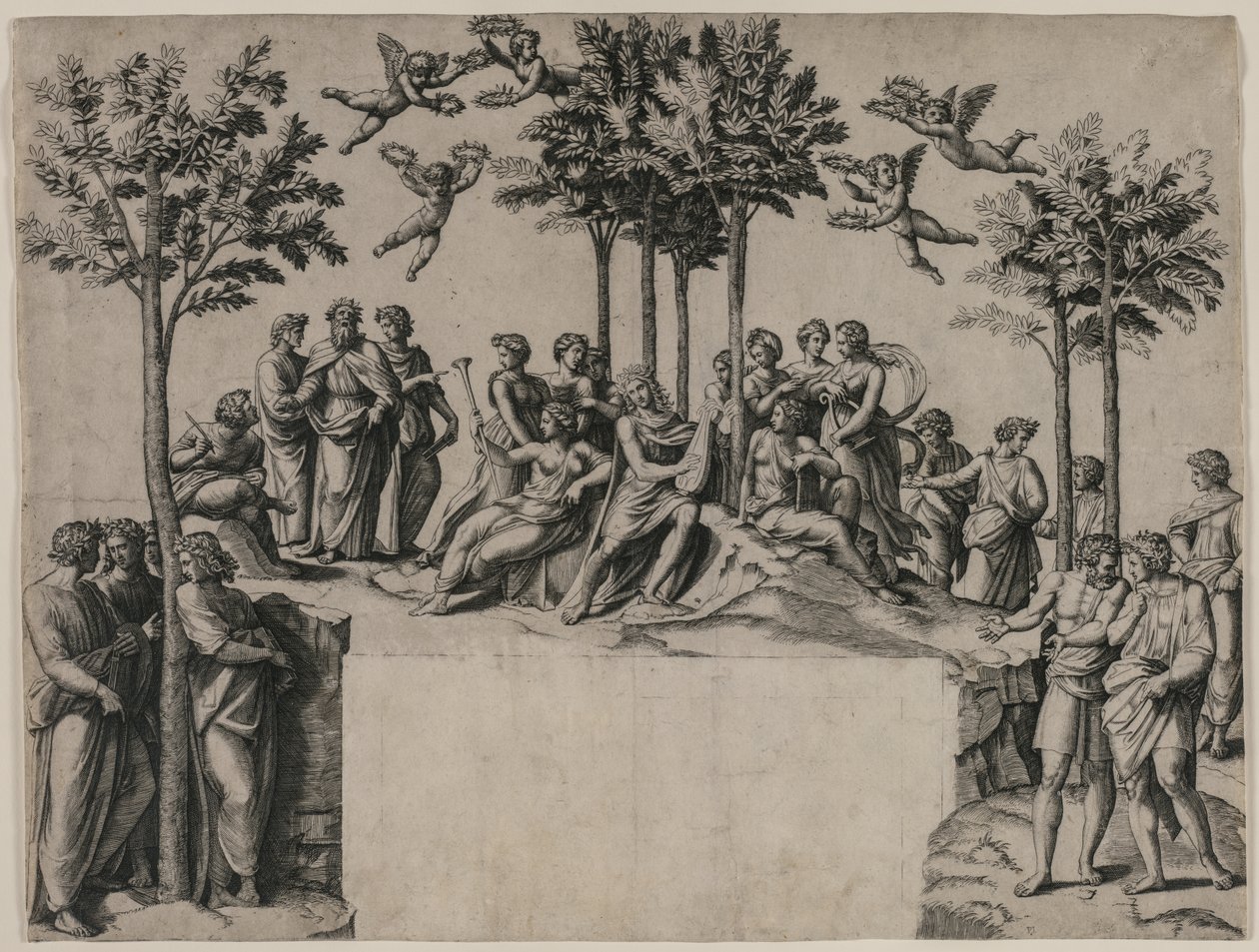 Apolo en el Parnaso, c. 1517-1520 de Marcantonio Raimondi