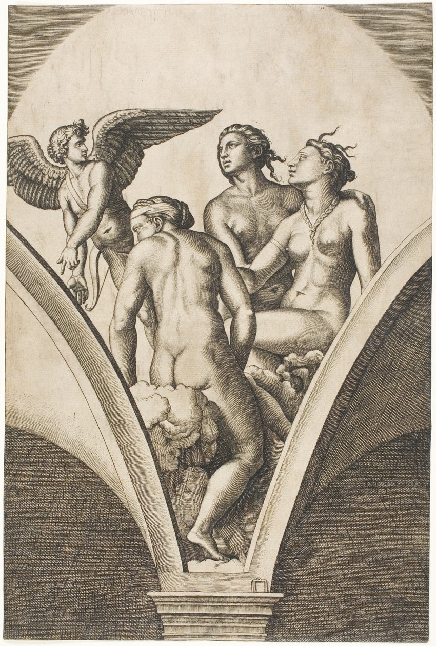 Cupido y las Tres Gracias de Marcantonio Raimondi