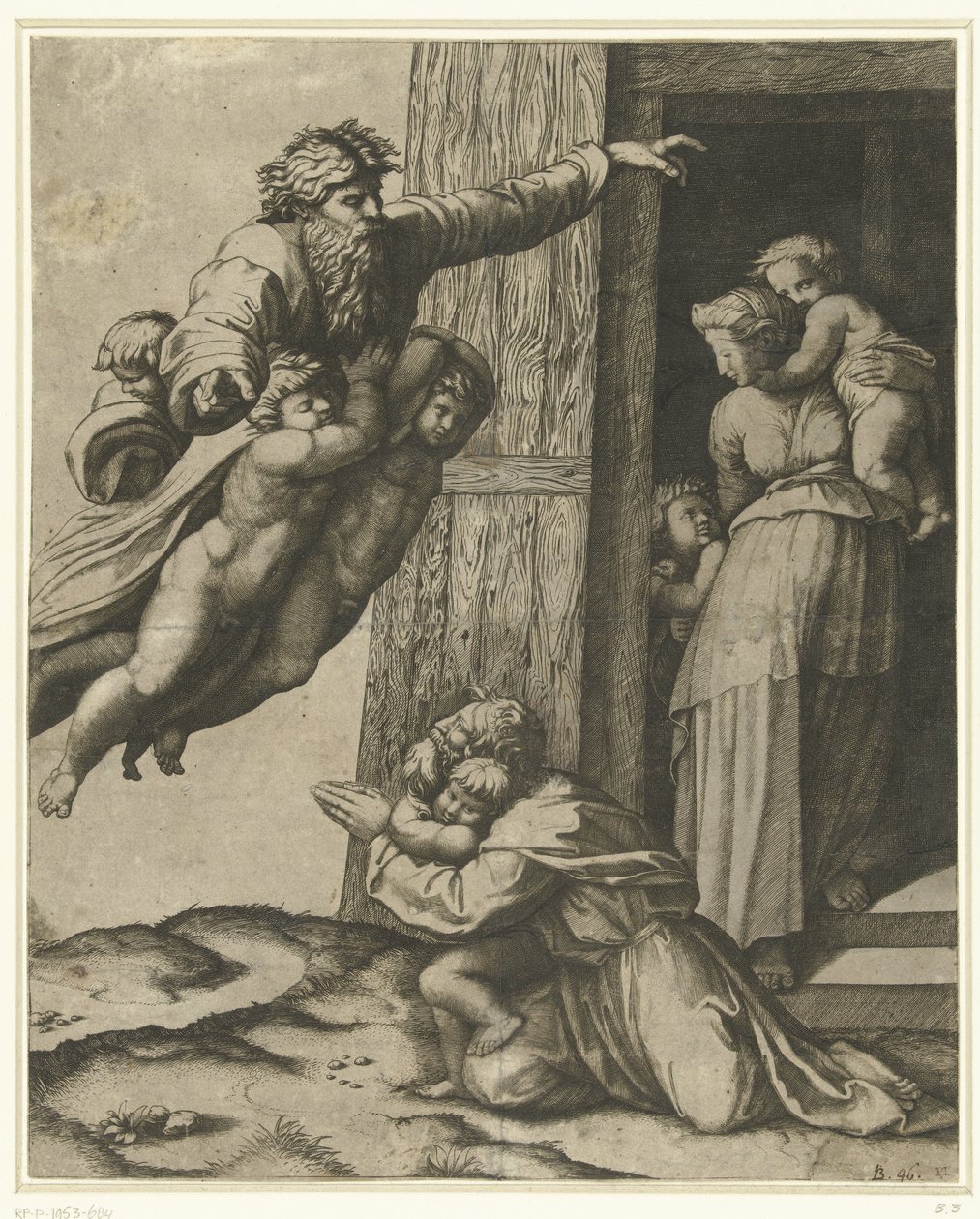 Dios se aparece a Noé después del diluvio de Marcantonio Raimondi