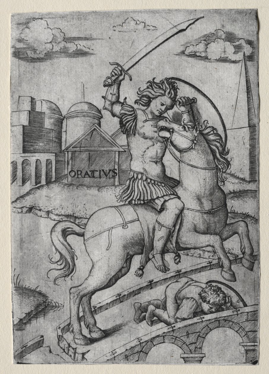 Horacio Cocles defendiendo el puente Sublicio de Marcantonio Raimondi