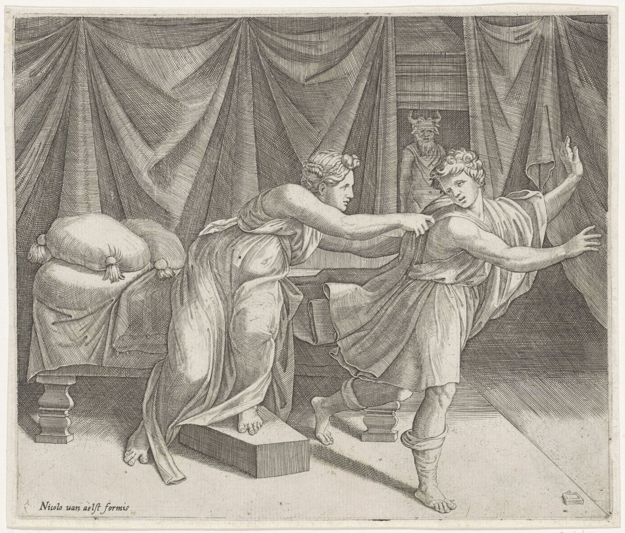 José y la esposa de Potifar de Marcantonio Raimondi