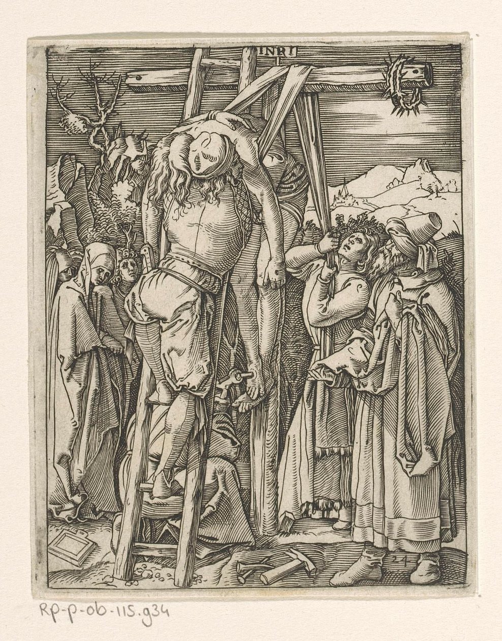 toma de cruz Pasión de Cristo (título de la serie) de Marcantonio Raimondi