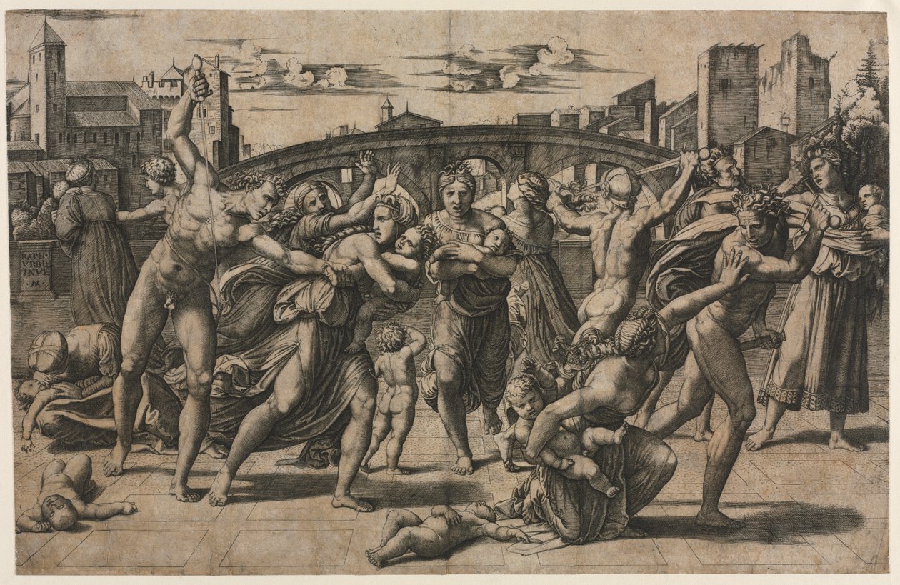 Masacre de los Inocentes con el Árbol de Navidad, c. 1511-1512 de Marcantonio Raimondi