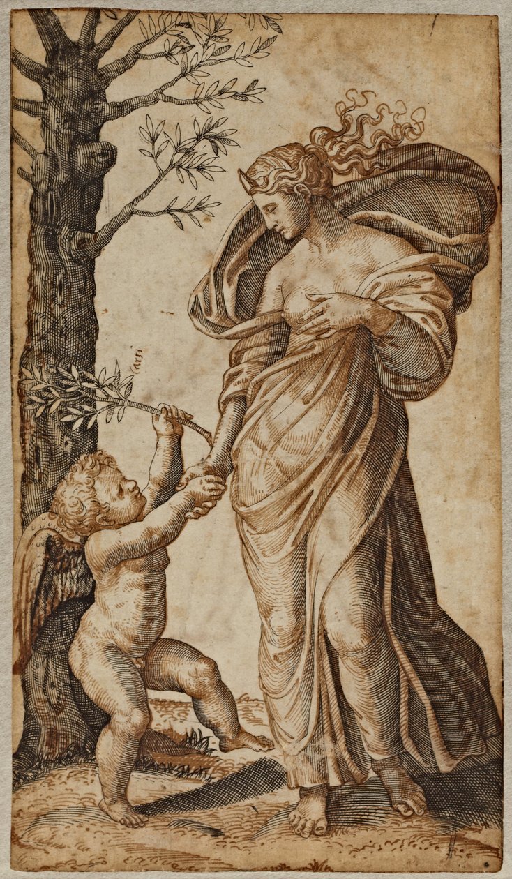 Reconciliación de Minerva y Cupido de Marcantonio Raimondi