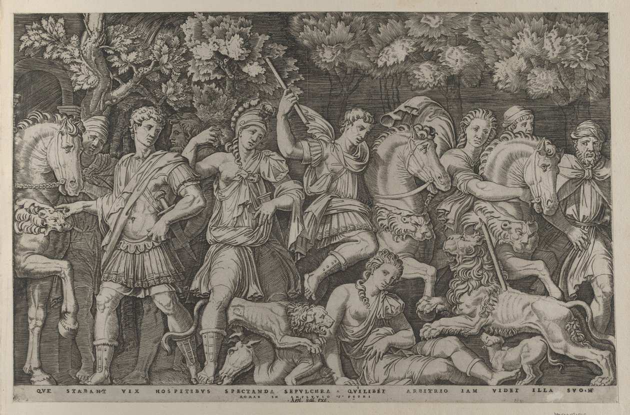 Speculum Romanae Magnificentiae: La caza del león, ca. 1500-1534 de Marcantonio Raimondi
