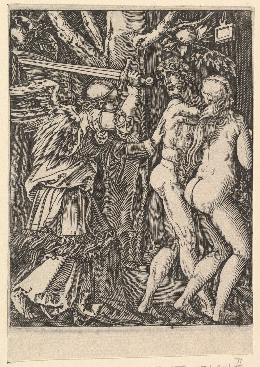 La expulsión del paraíso, según Durero de Marcantonio Raimondi