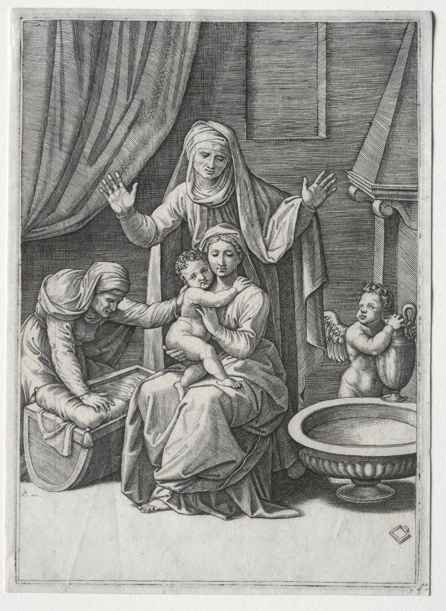 La Virgen y la cuna con Santa Isabel y Santa Ana de Marcantonio Raimondi