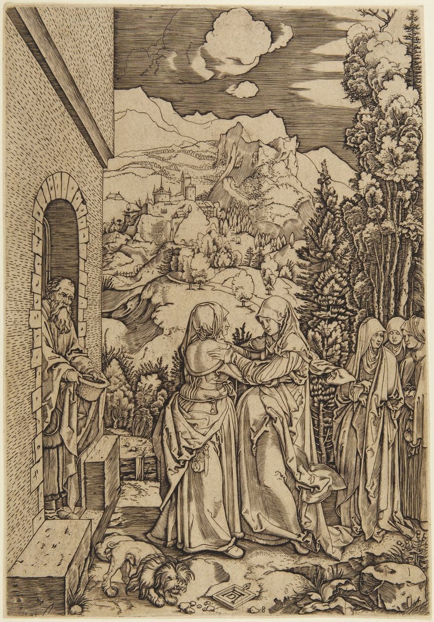 La Visitación, lámina 8 de la Vida de la Virgen de Marcantonio Raimondi