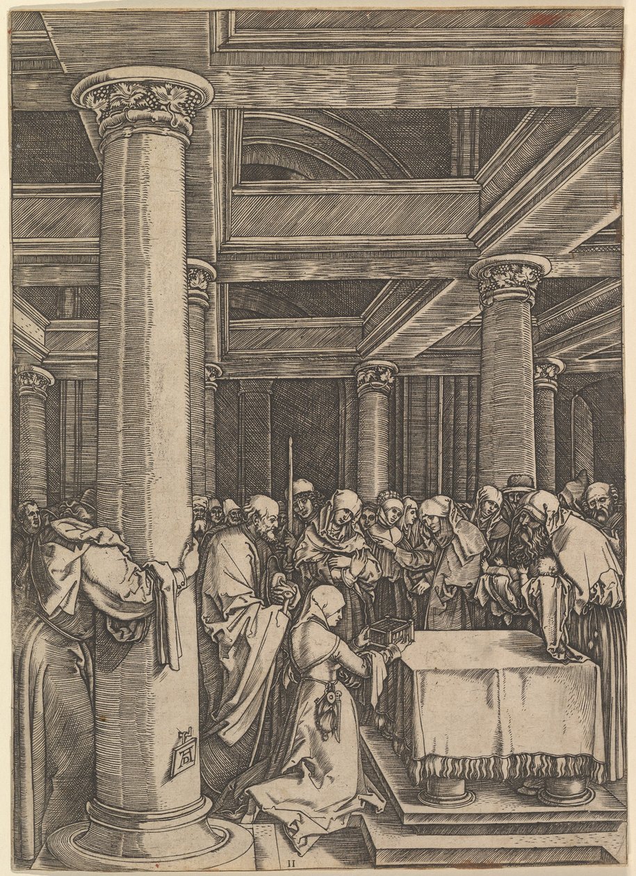 La presentación de Jesús a Simeón en el templo, después de Durero de Marcantonio Raimondi