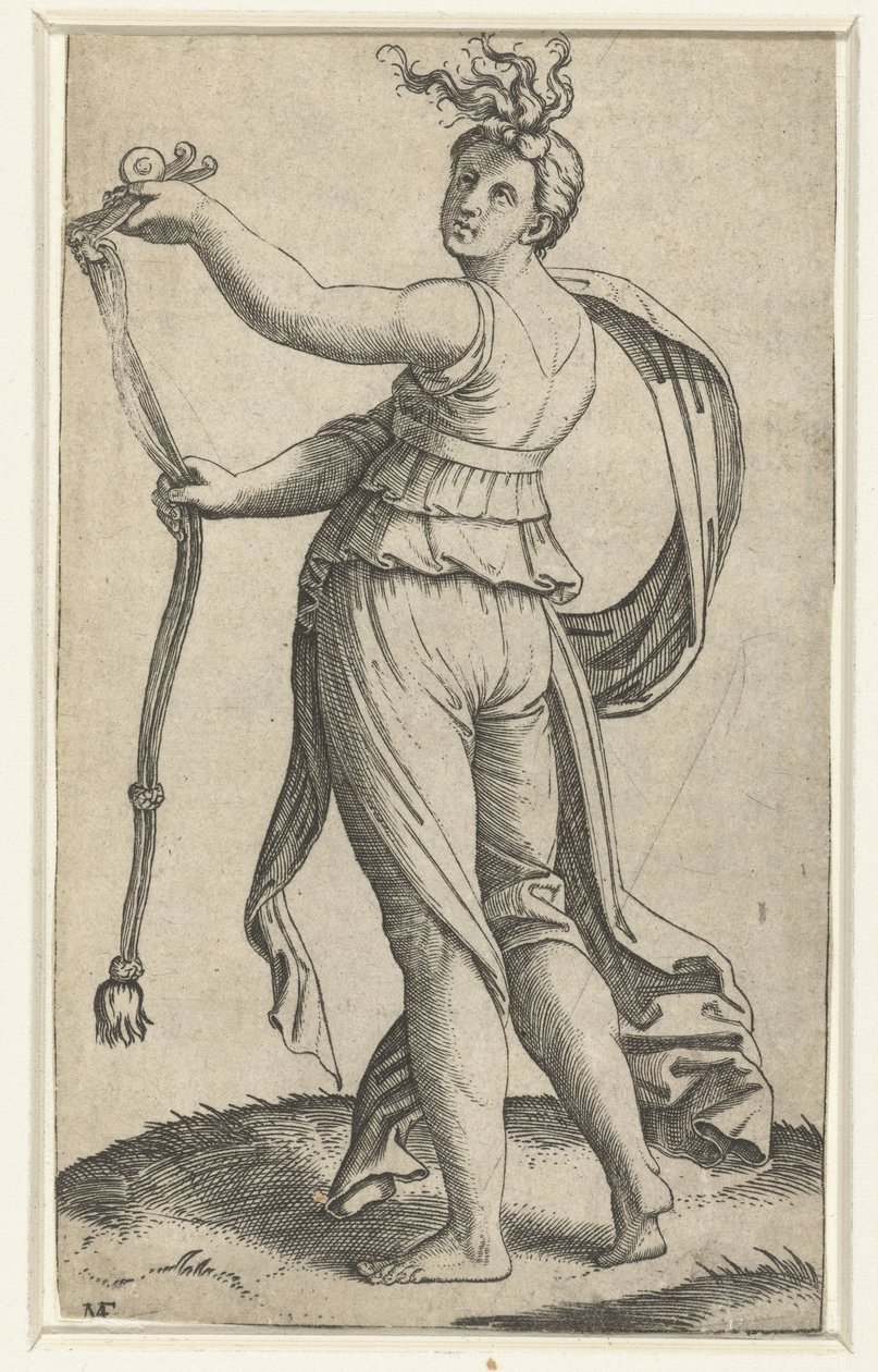 Mujer con brida de caballo como personificación de la Templanza (Temperantia) de Marcantonio Raimondi