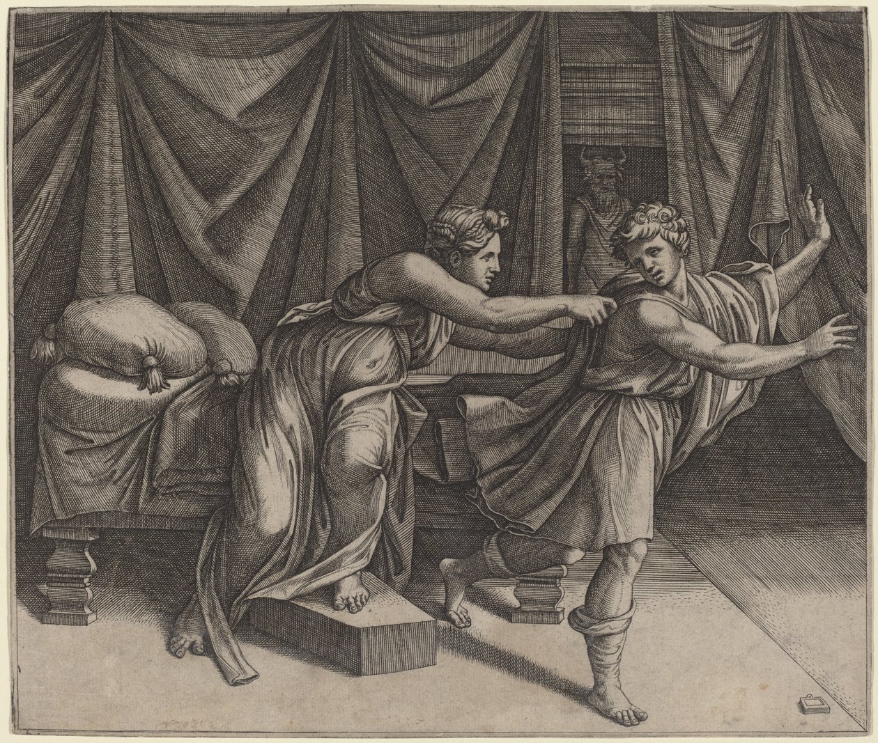 José y la Esposa de Potifar de Marcantonio Raimondi after Raphael