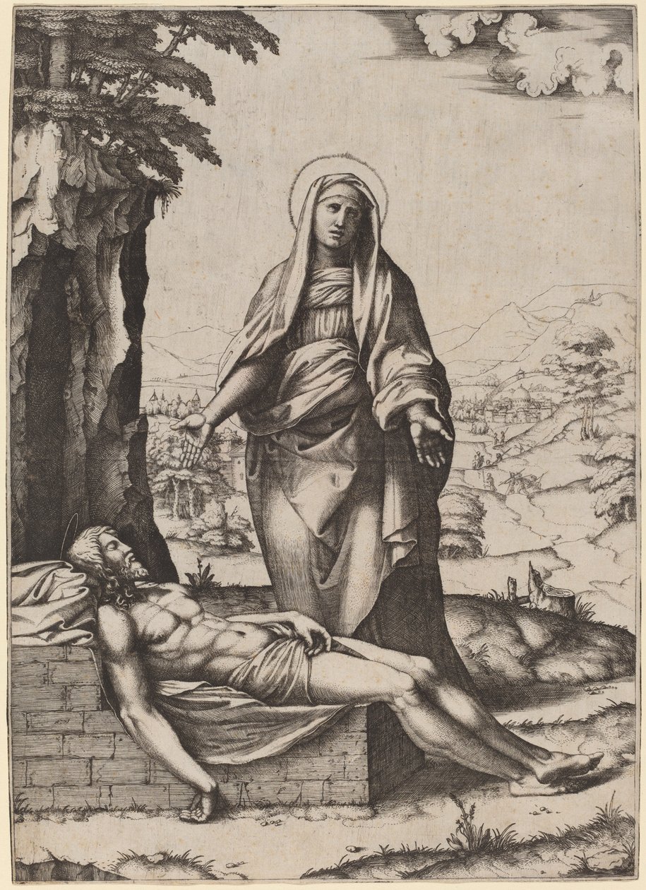 La lamentación de la Virgen de Marcantonio Raimondi after Raphael