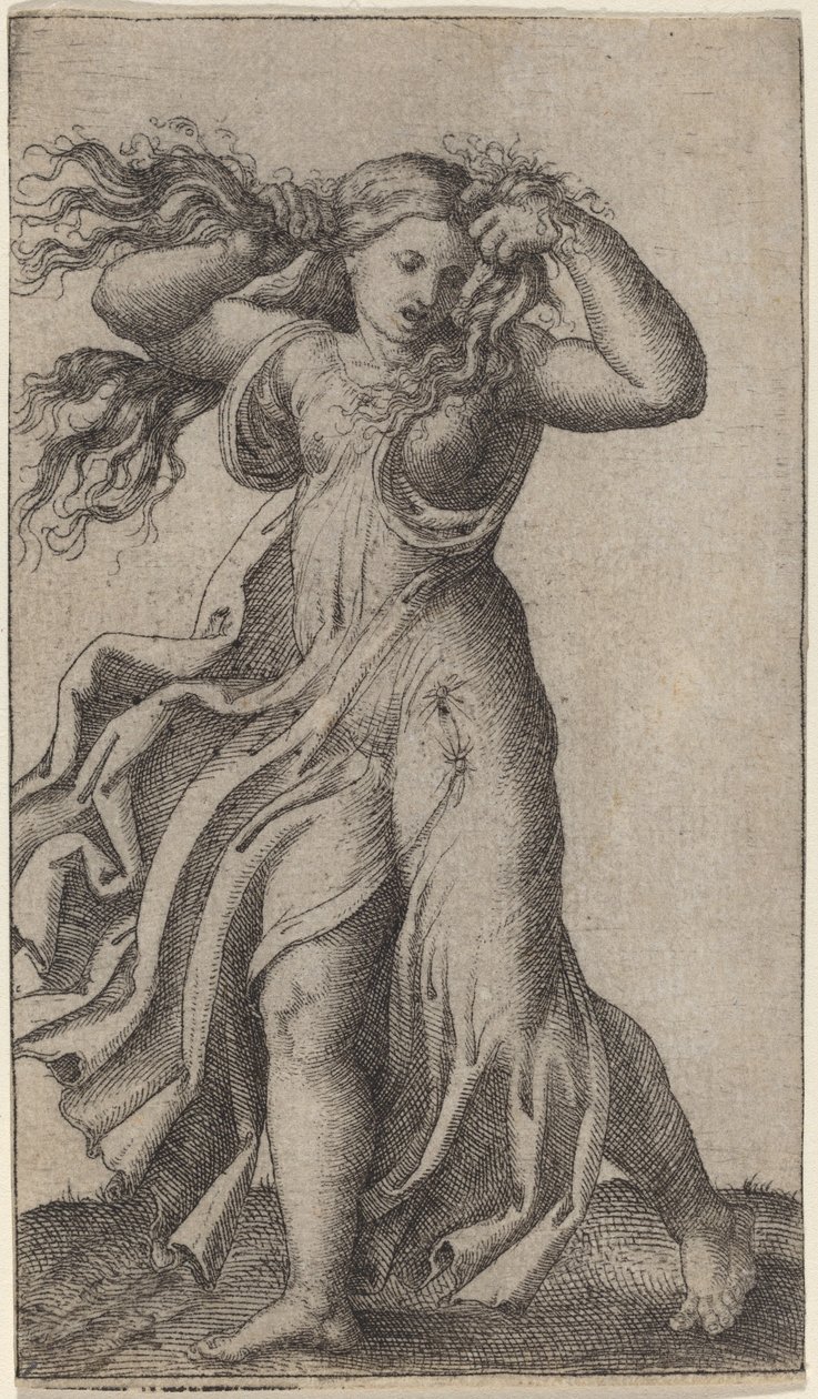 Mujer tirándose del pelo de Marcantonio Raimondi possibly after Francesco Francia